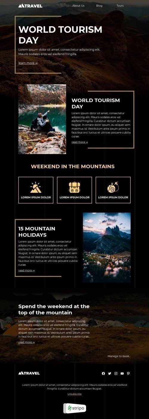 World Tourism Day Email Template "Road to the mountains" for Travel industry mobile view