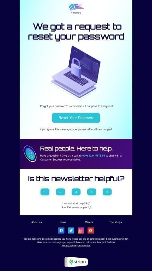 Password Reset Email Template "It happens to everyone" for Finance industry mobile view