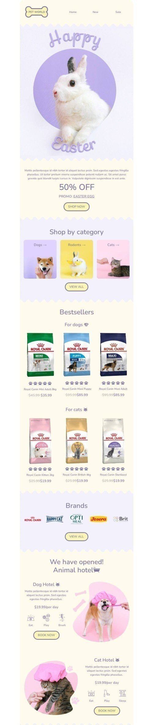 Easter Email Template "Easter Bunny" for Pets industry mobile view