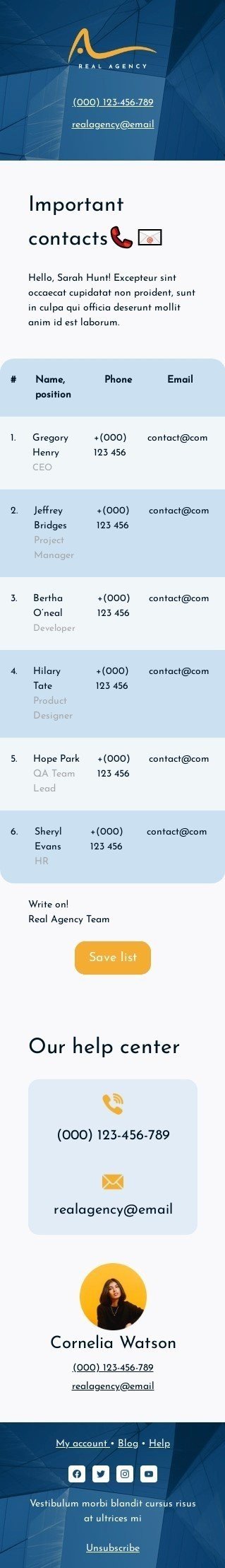 Important contacts Email Template by Stripo.email