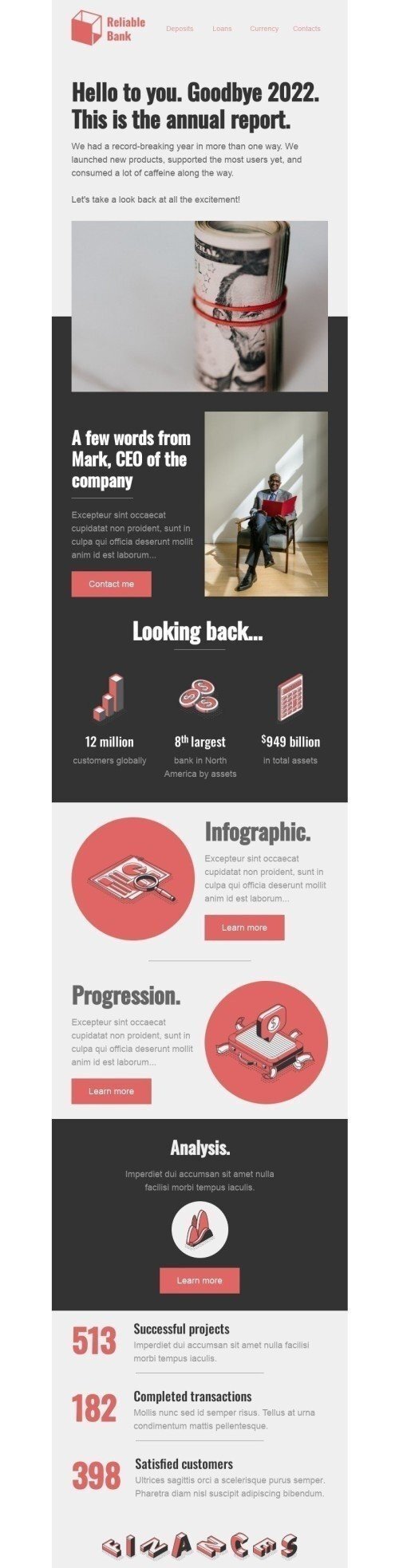Annual Review Email Template "This is the annual report" for Finance industry mobile view