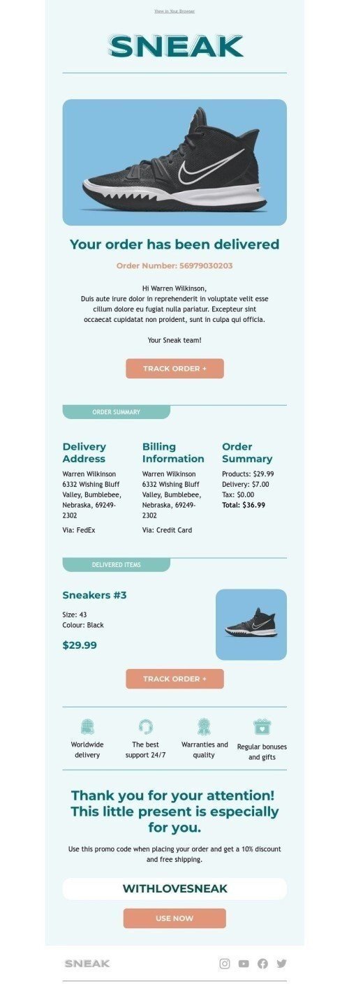 Your order has been delivered Email Template by :full_name — Stripo.email
