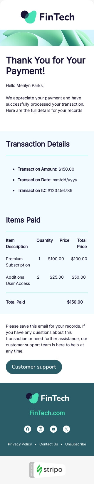 Confirmation of your payment Email Template by Stripo.email