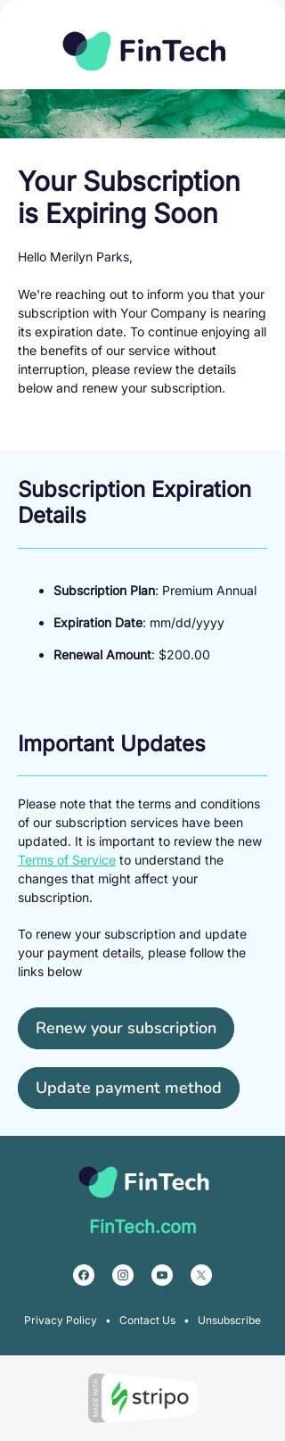 Subscription is expiring soon Email Template by :full_name — Stripo.email