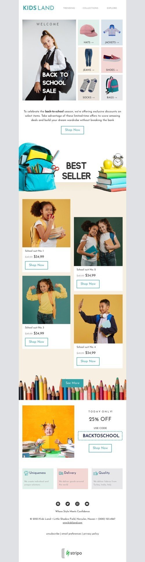Back to school email template "Back to school season" for fashion industry mobile view