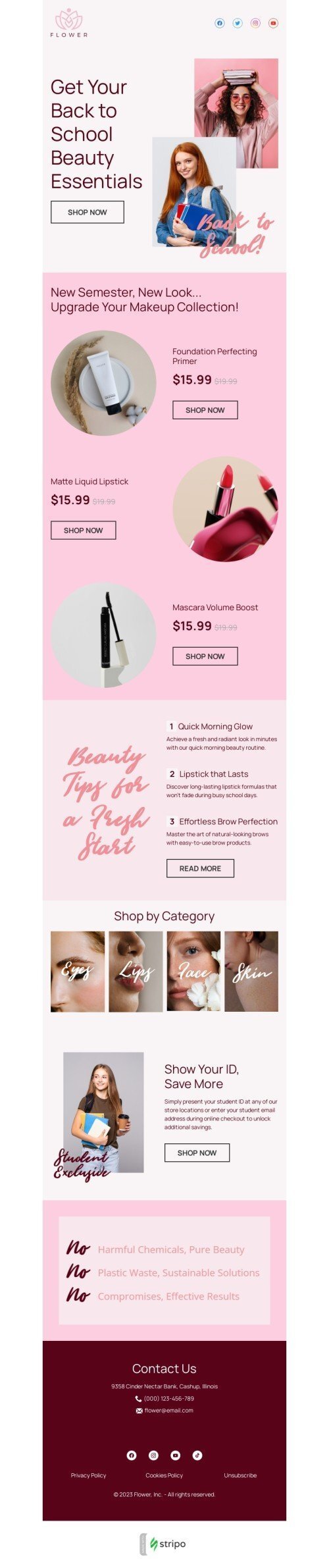 Back to school email template "New semester, new look" for beauty & personal care industry mobile view