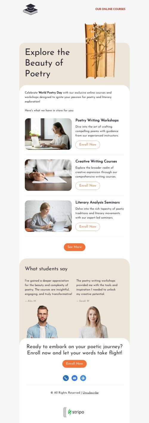 World Poetry Day email template "Beauty of poetry" for education industry mobile view